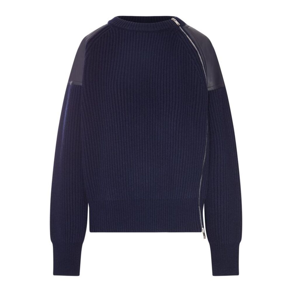 Bottega Veneta Women Sweater With Leather Inserts And Side Zip